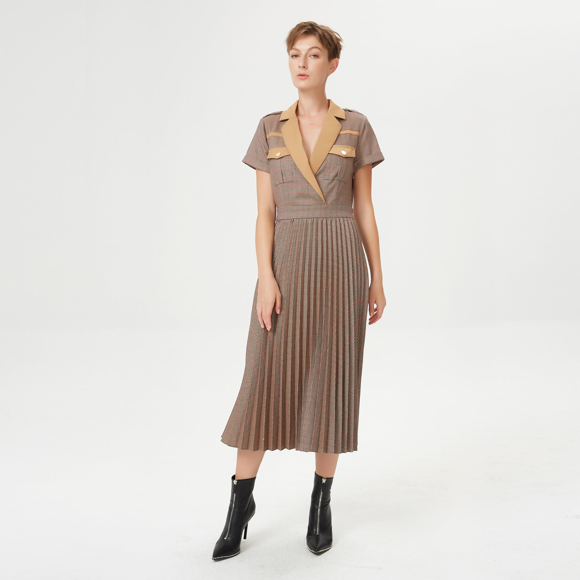 Robe plissée à motif Prince de Galles