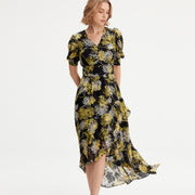 Robe mousseline à imprimé linéaire et à ourlet plongeant