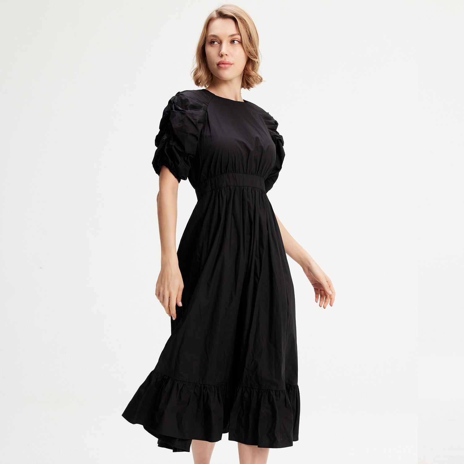 Robe trapèze à manches bouffantes en coton