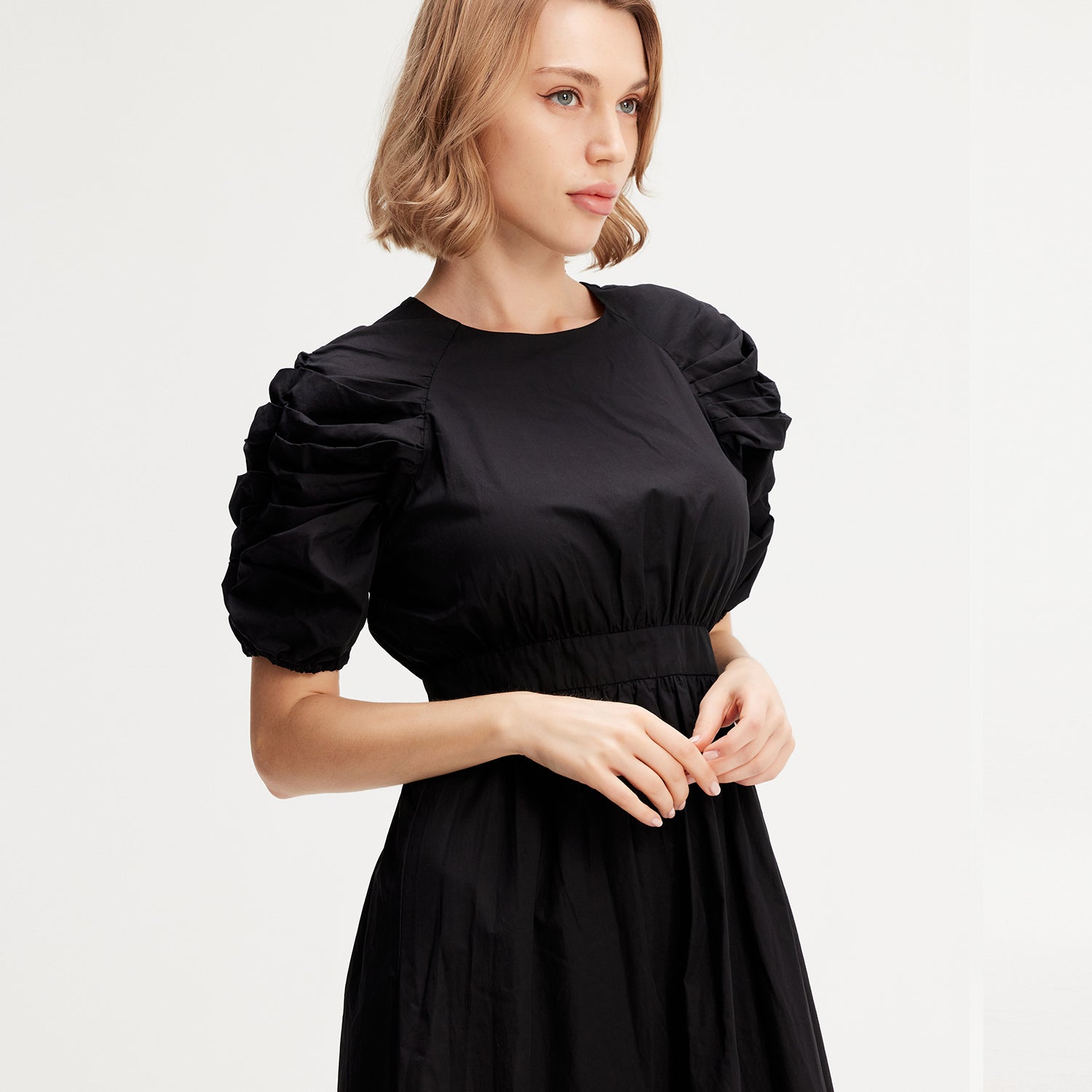 Robe trapèze à manches bouffantes en coton