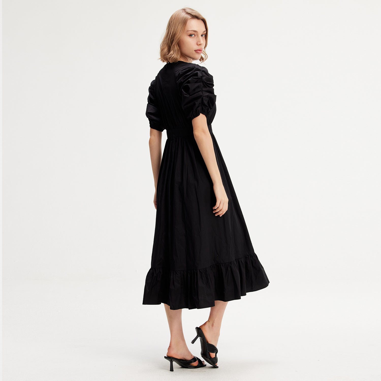 Robe trapèze à manches bouffantes en coton