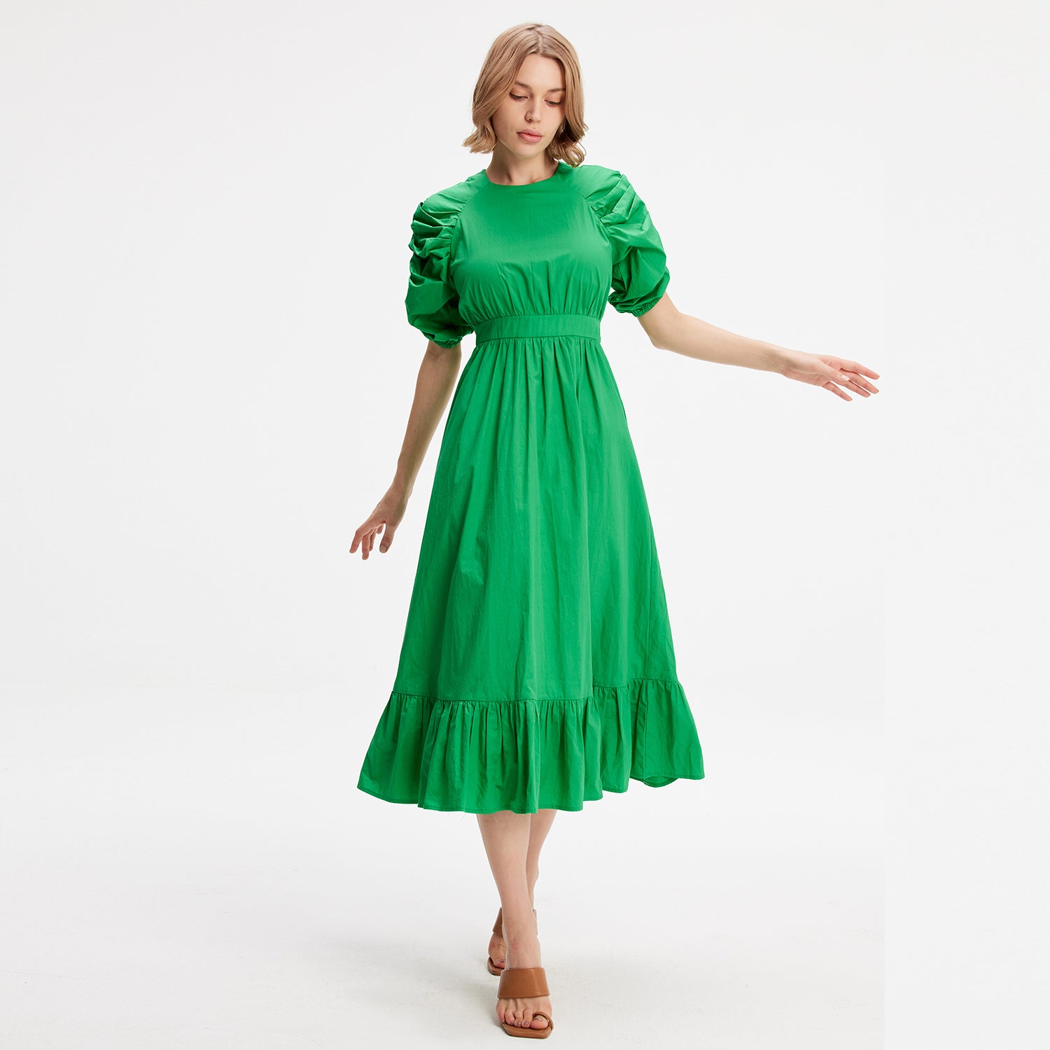 Robe trapèze à manches bouffantes en coton