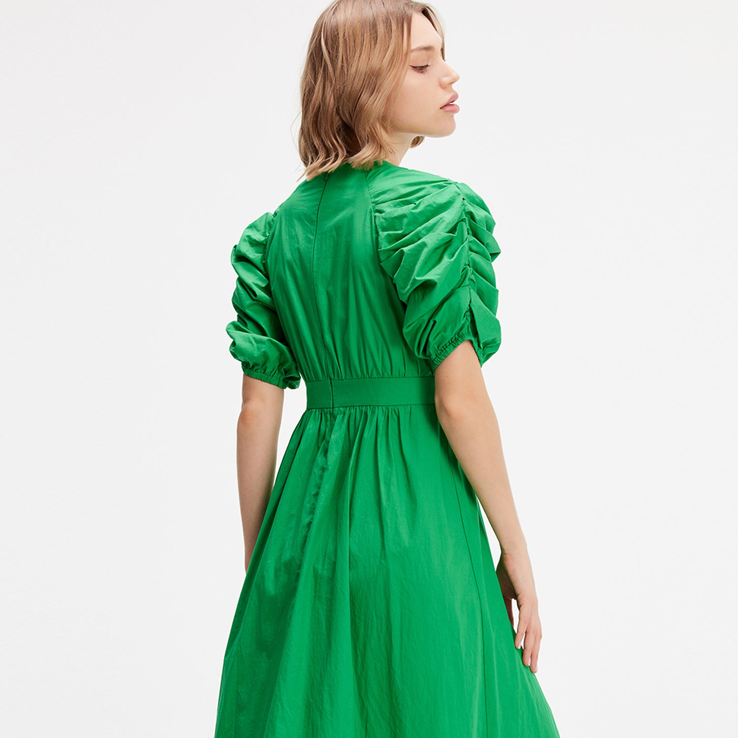 Robe trapèze à manches bouffantes en coton