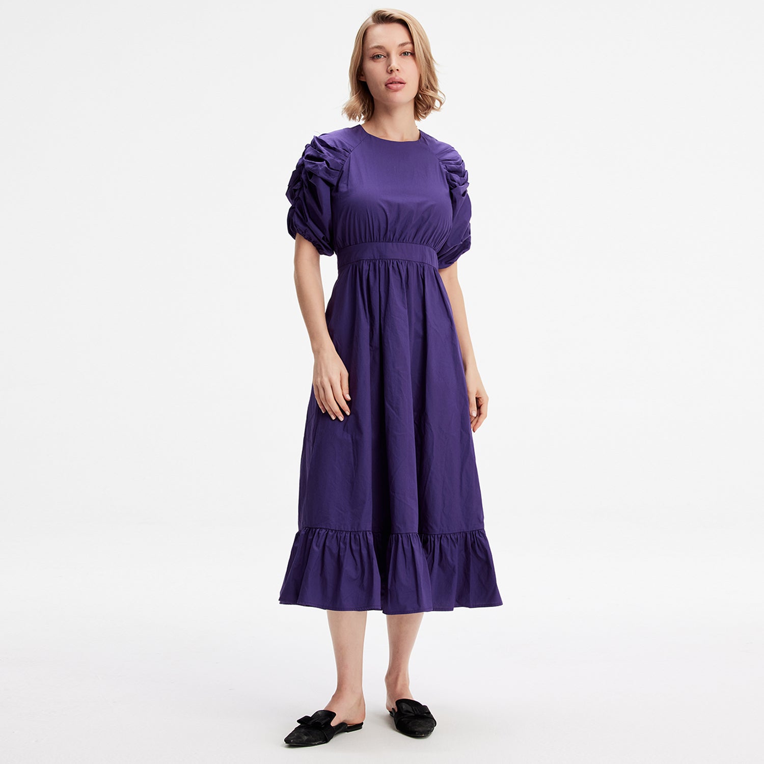 Robe trapèze à manches bouffantes en coton