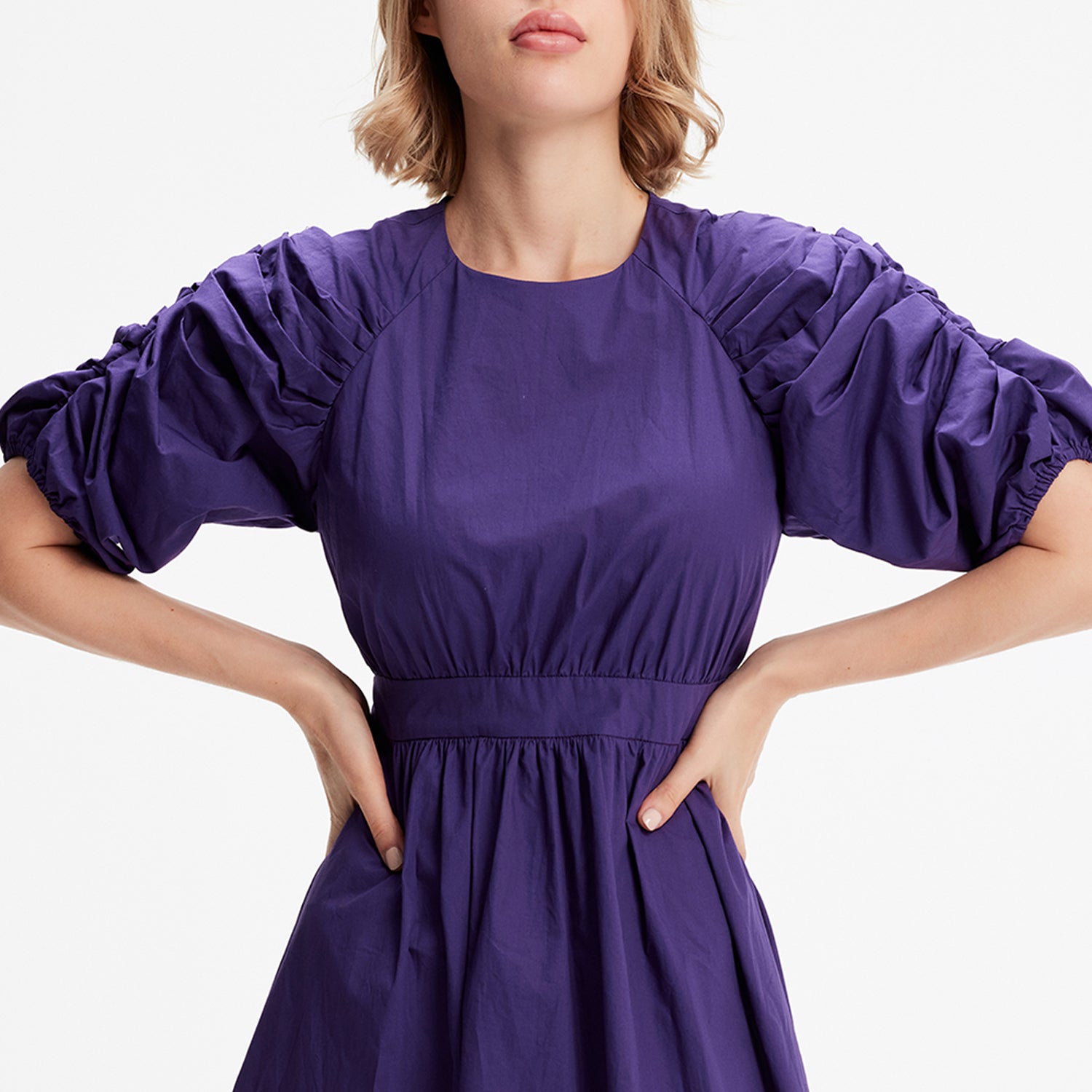 Robe trapèze à manches bouffantes en coton