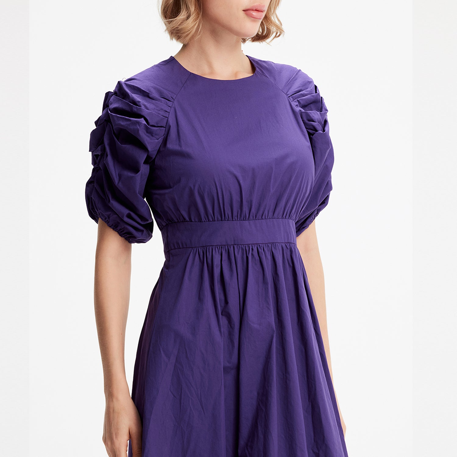 Robe trapèze à manches bouffantes en coton