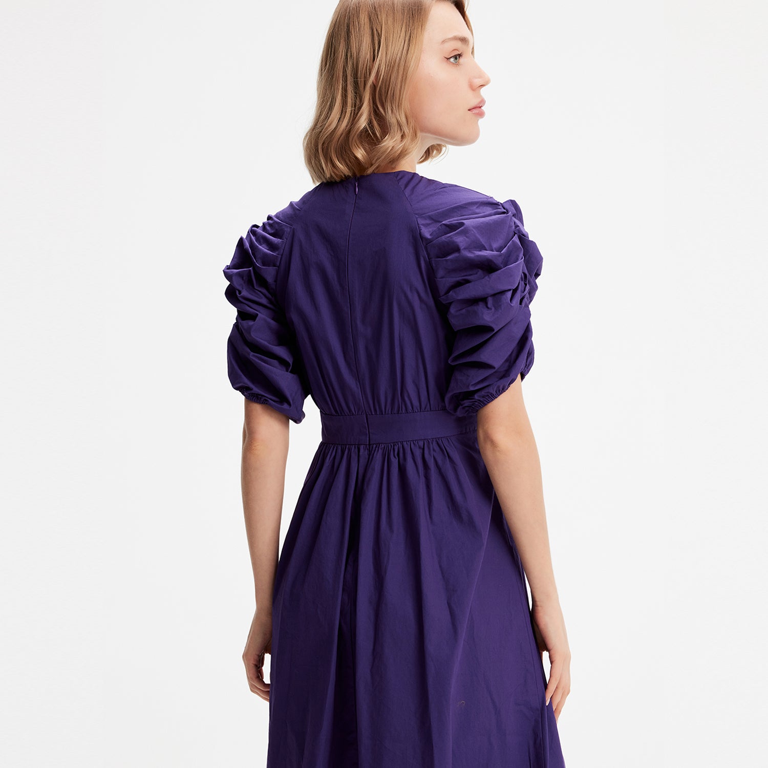 Robe trapèze à manches bouffantes en coton