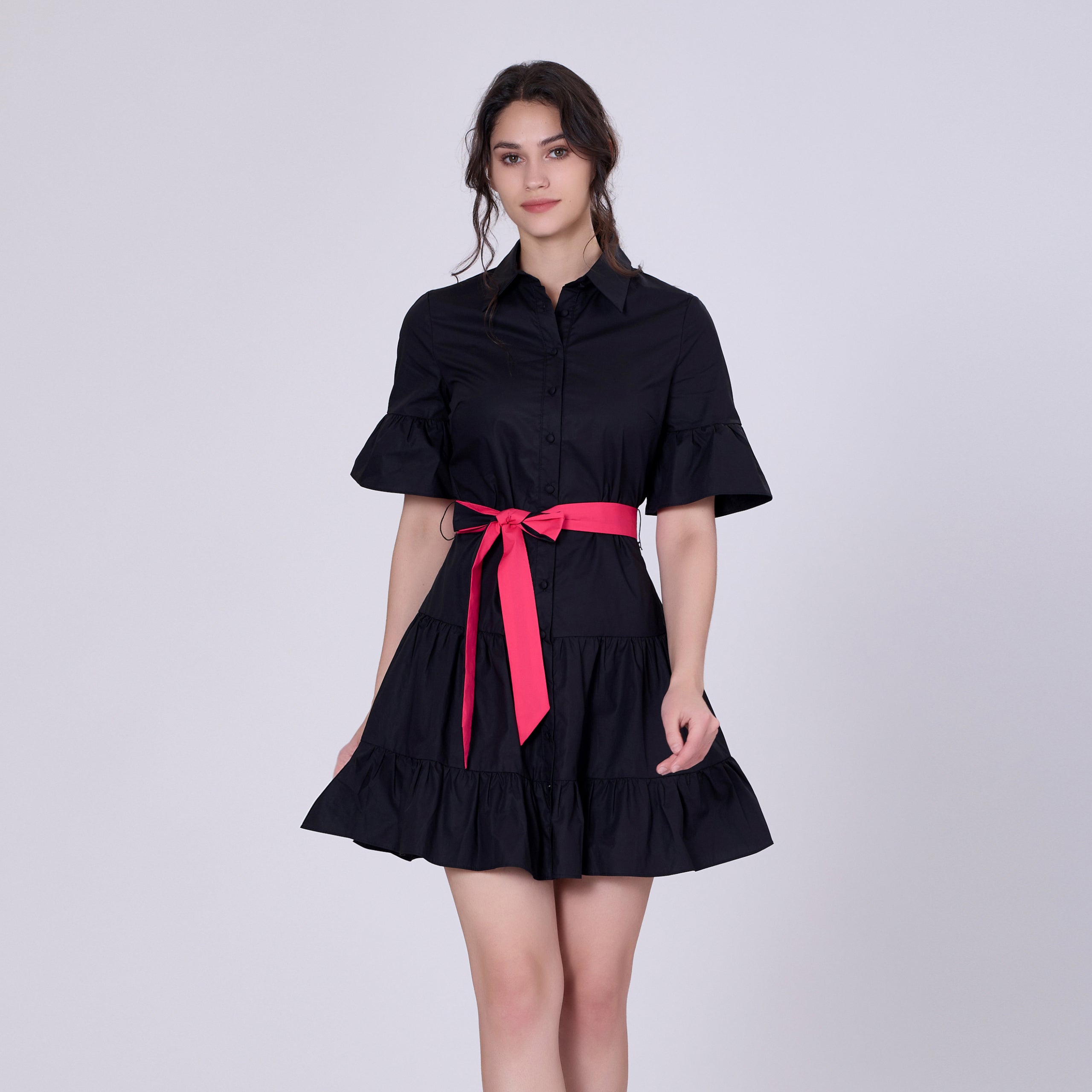 Robe coton volantée à manches tulipes