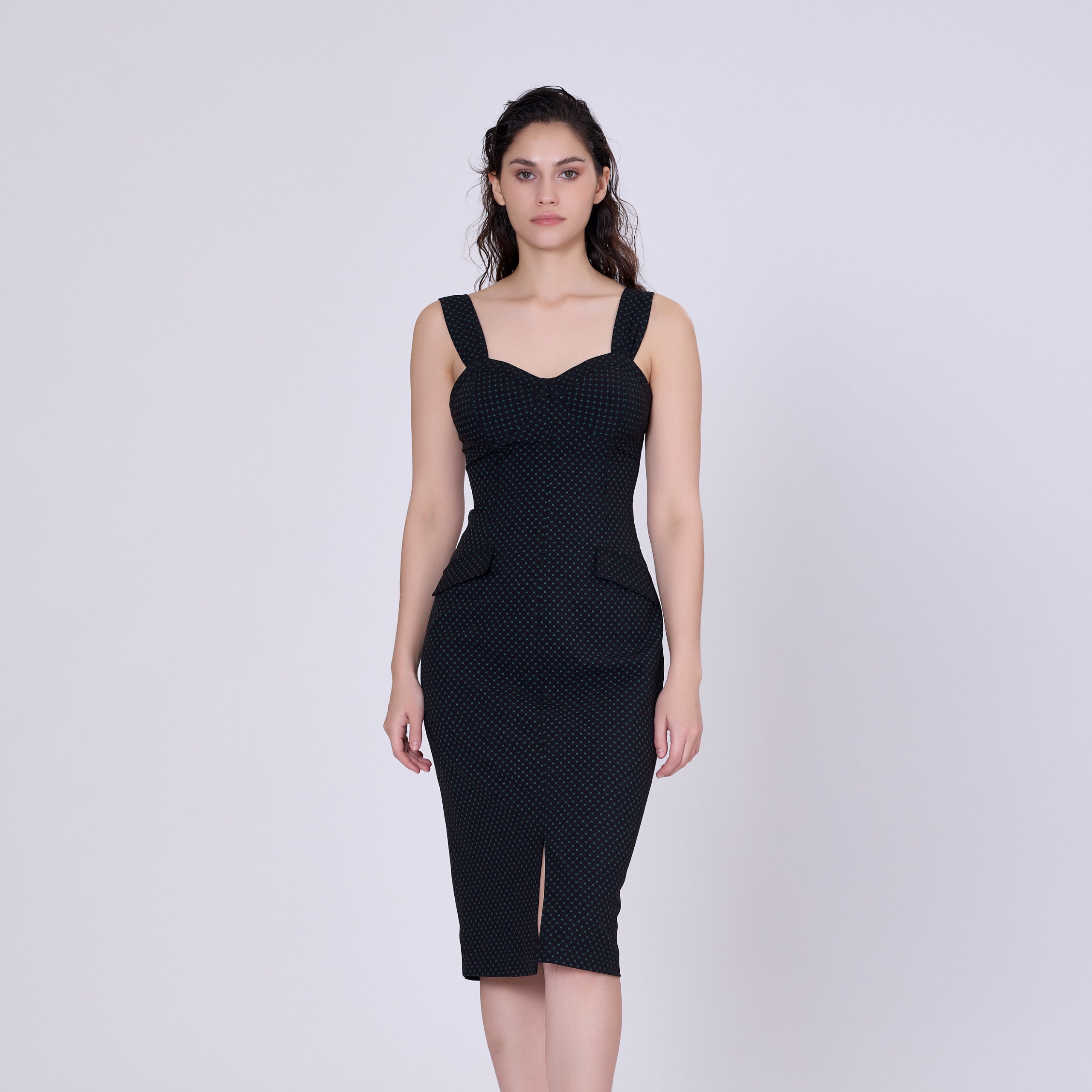 Robe fourreau à bretelles larges et imprimé mini pois