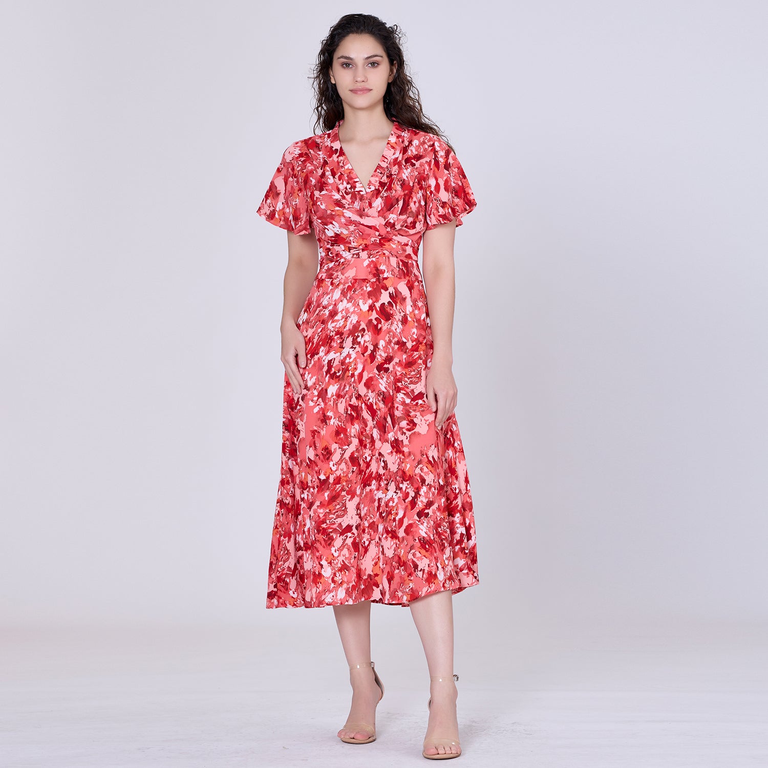 Robe midi à effet croisé et imprimé abstrait