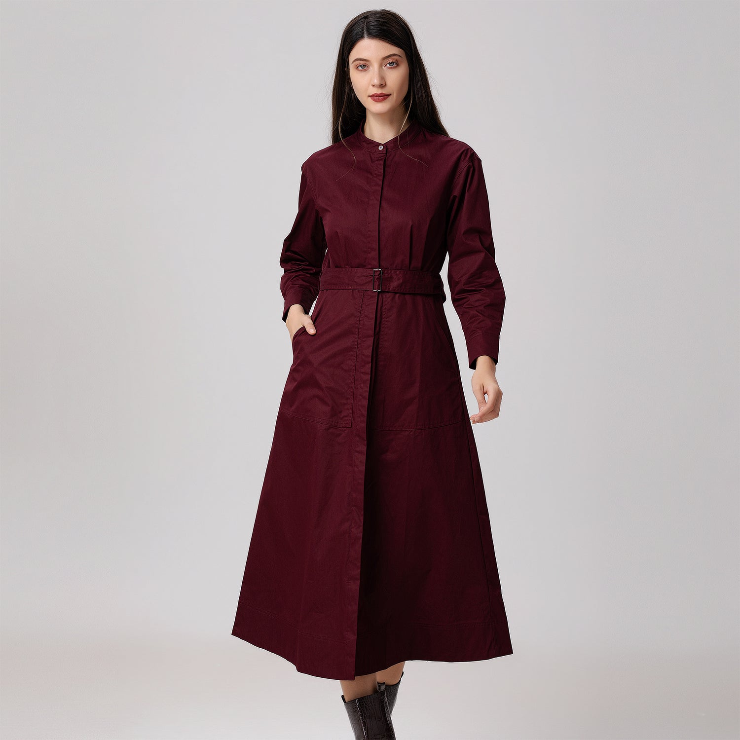 Robe-chemise en coton et col montant