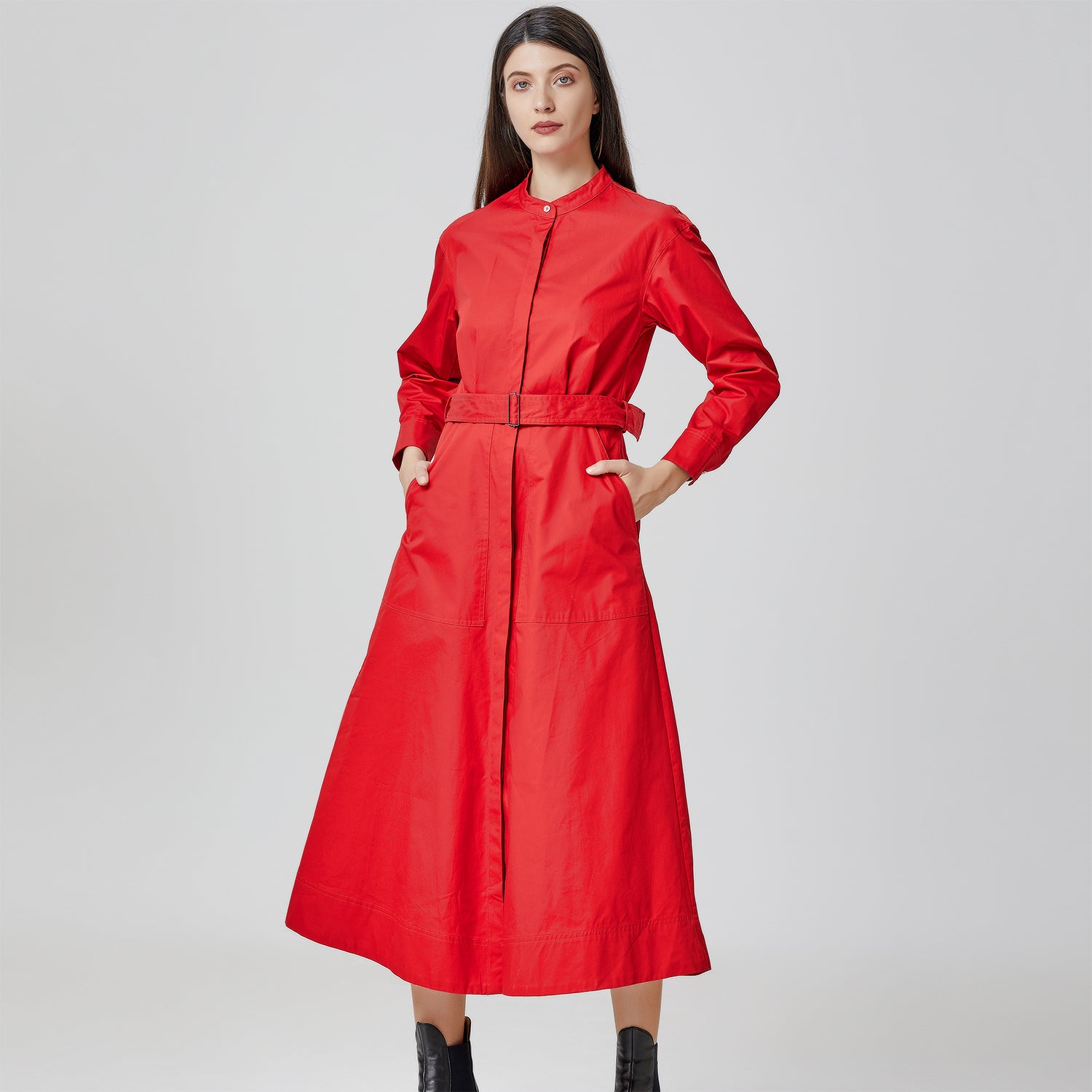 Robe-chemise en coton et col montant