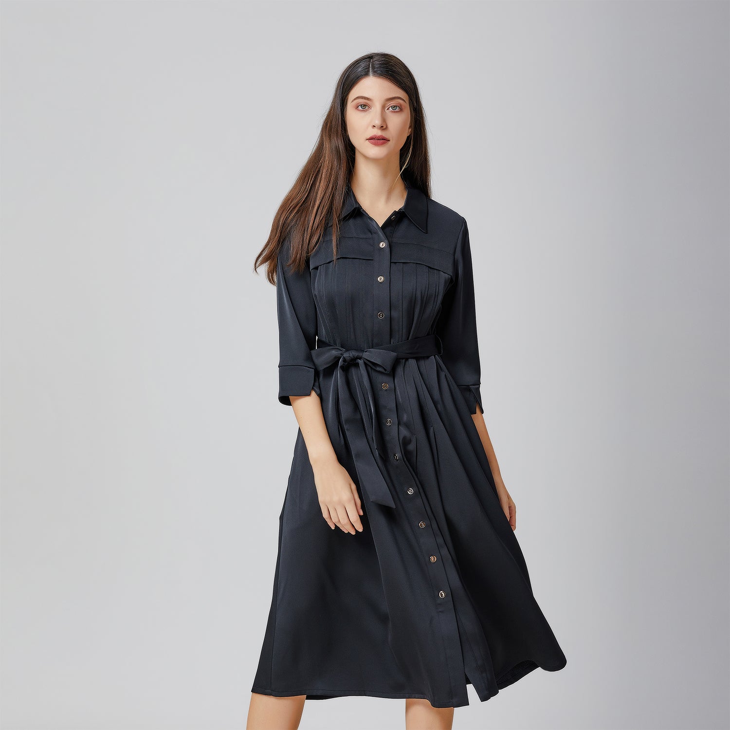 Robe-chemise à plis surpiqués