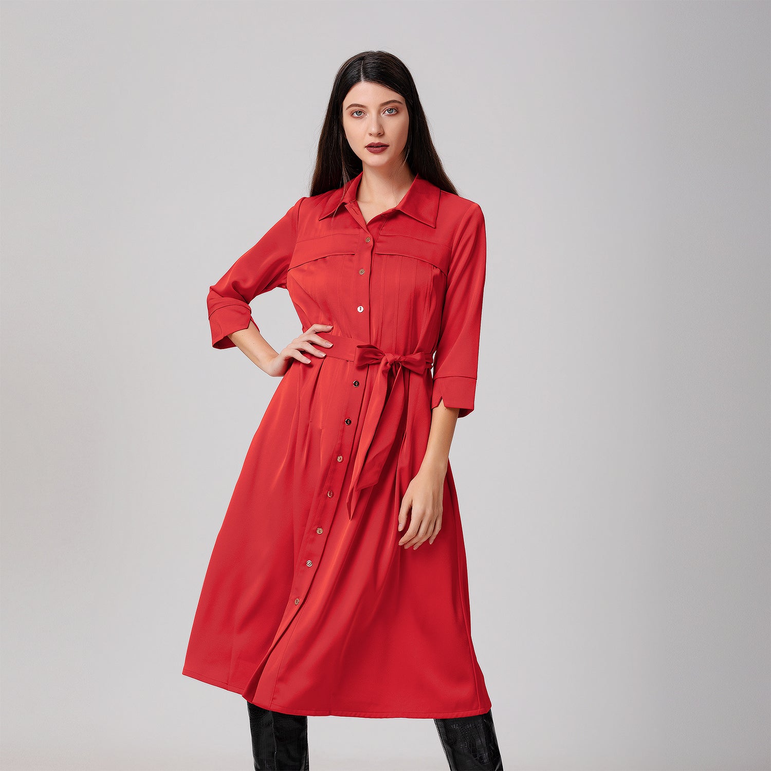 Robe-chemise à plis surpiqués