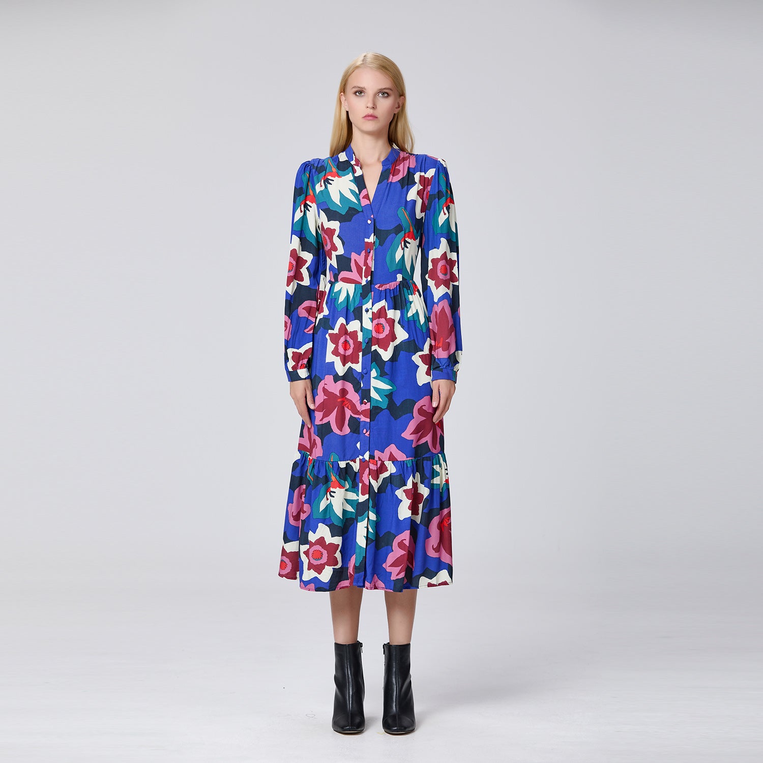 Robe chemise longue avec imprimé floral macro