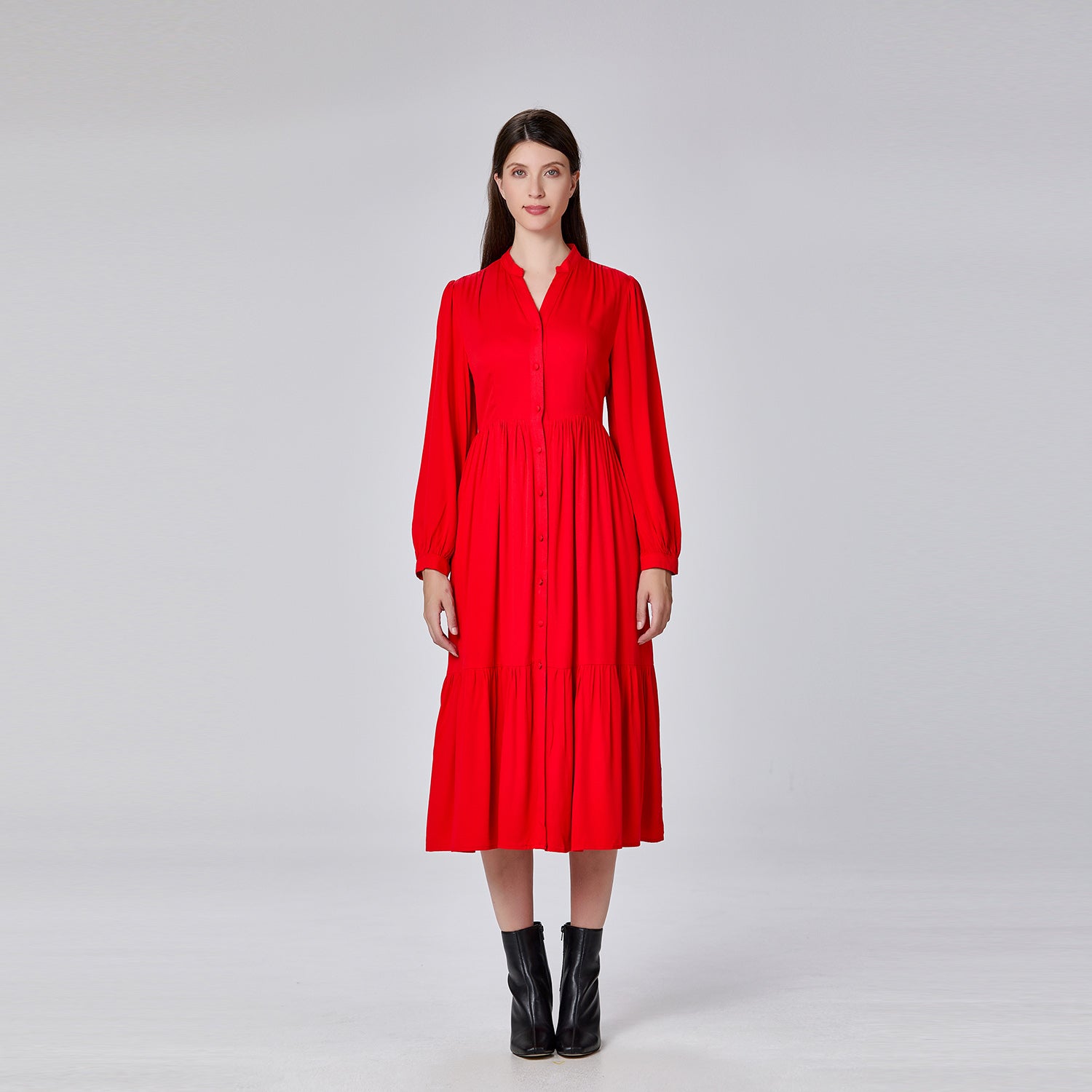 Robe chemise longue à fronces