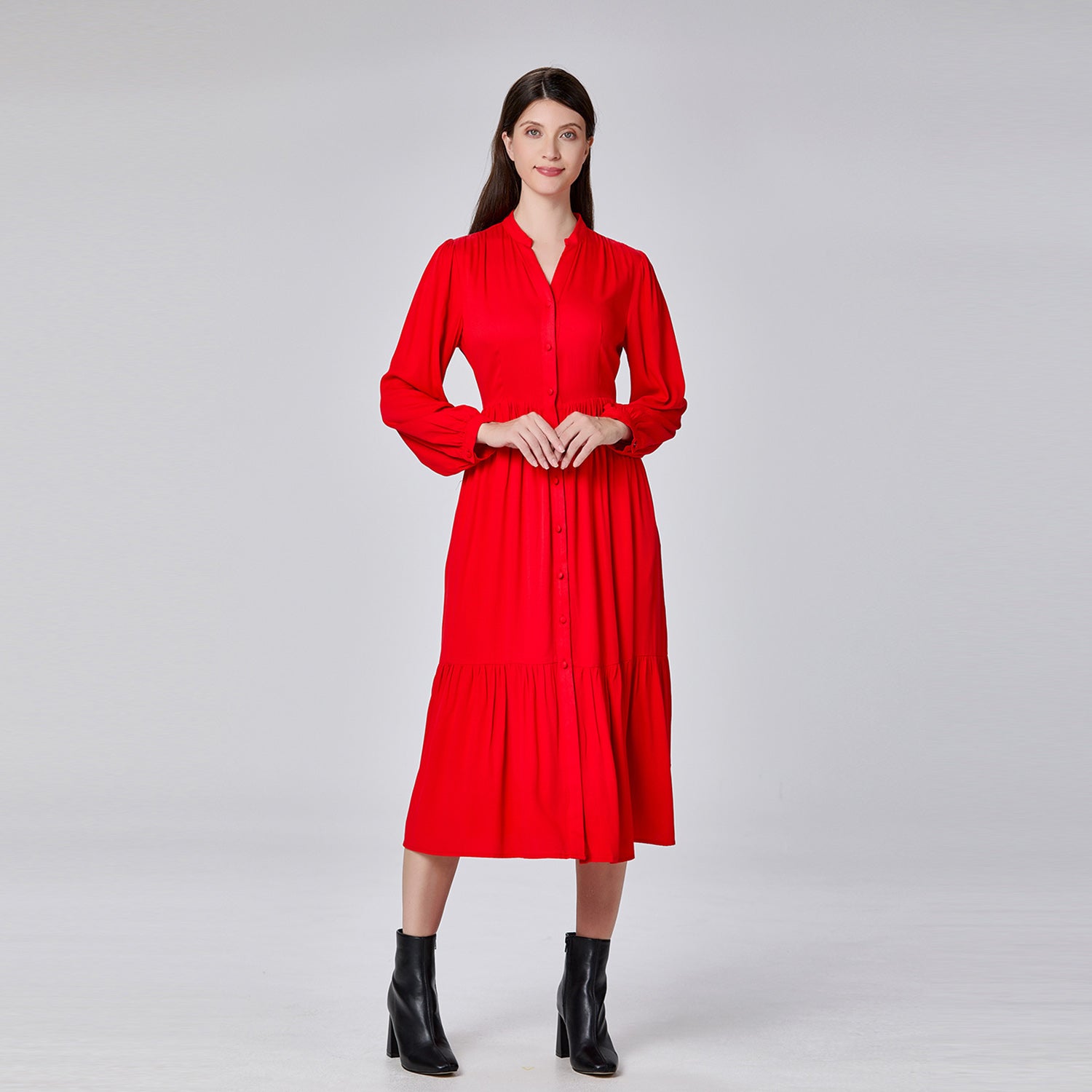 Robe chemise longue à fronces