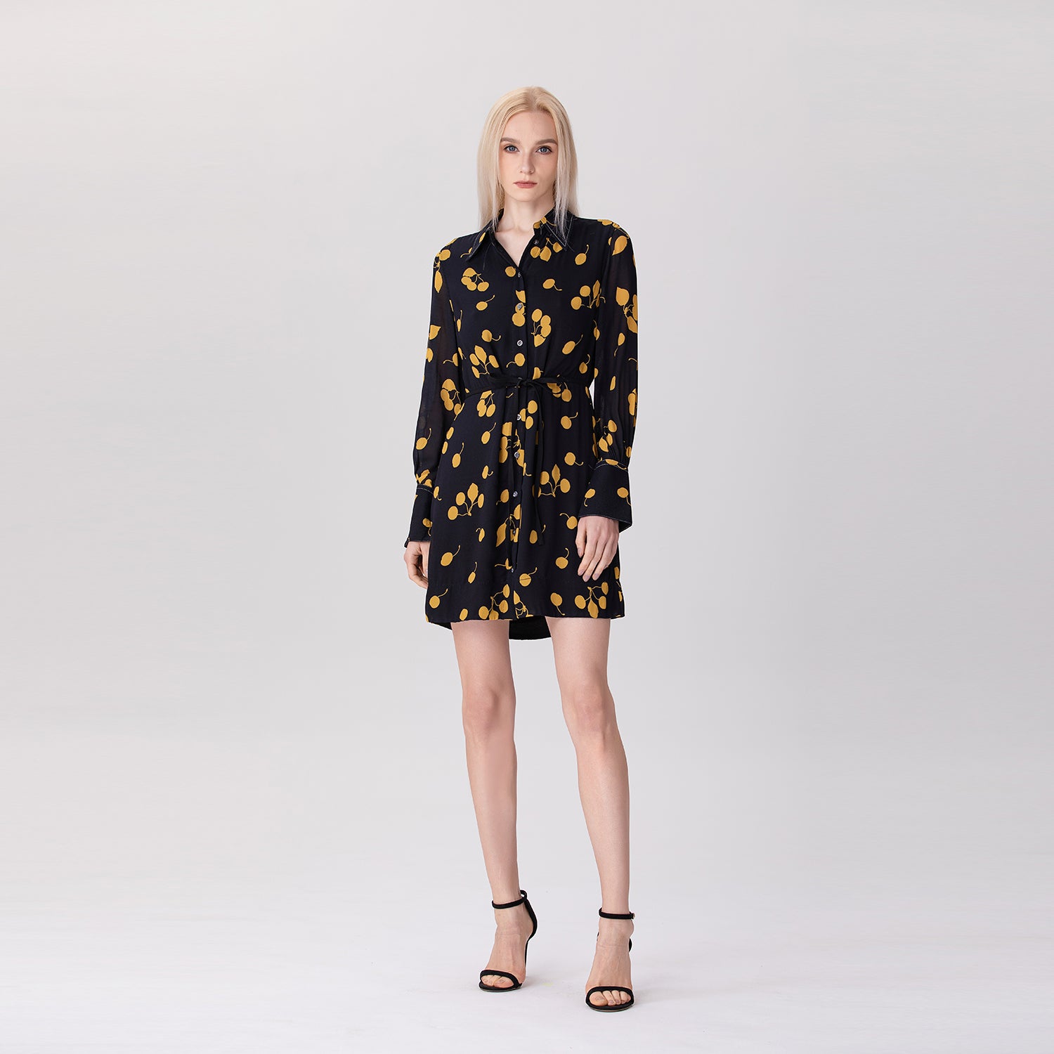 Robe chemise à imprimé naïf monochrome