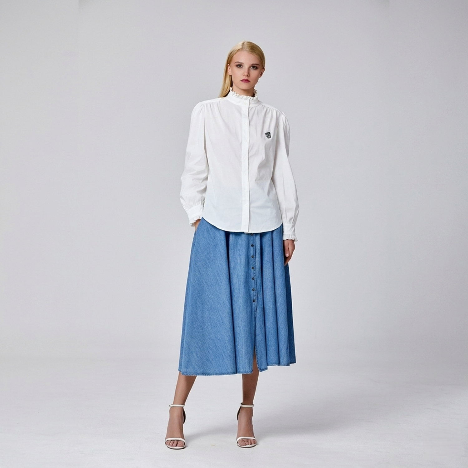 Jupe midi en jean évasée à boutons - Smart & Joy