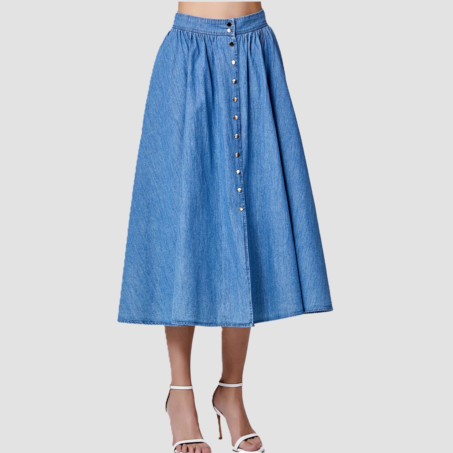 Jupe midi en jean évasée à boutons - Smart & Joy