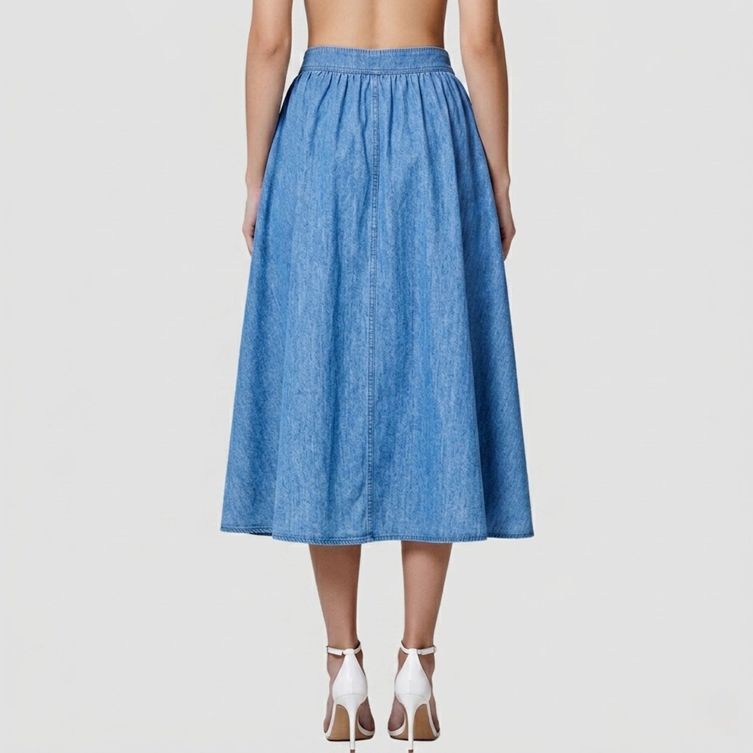 Jupe midi en jean évasée à boutons - Smart & Joy