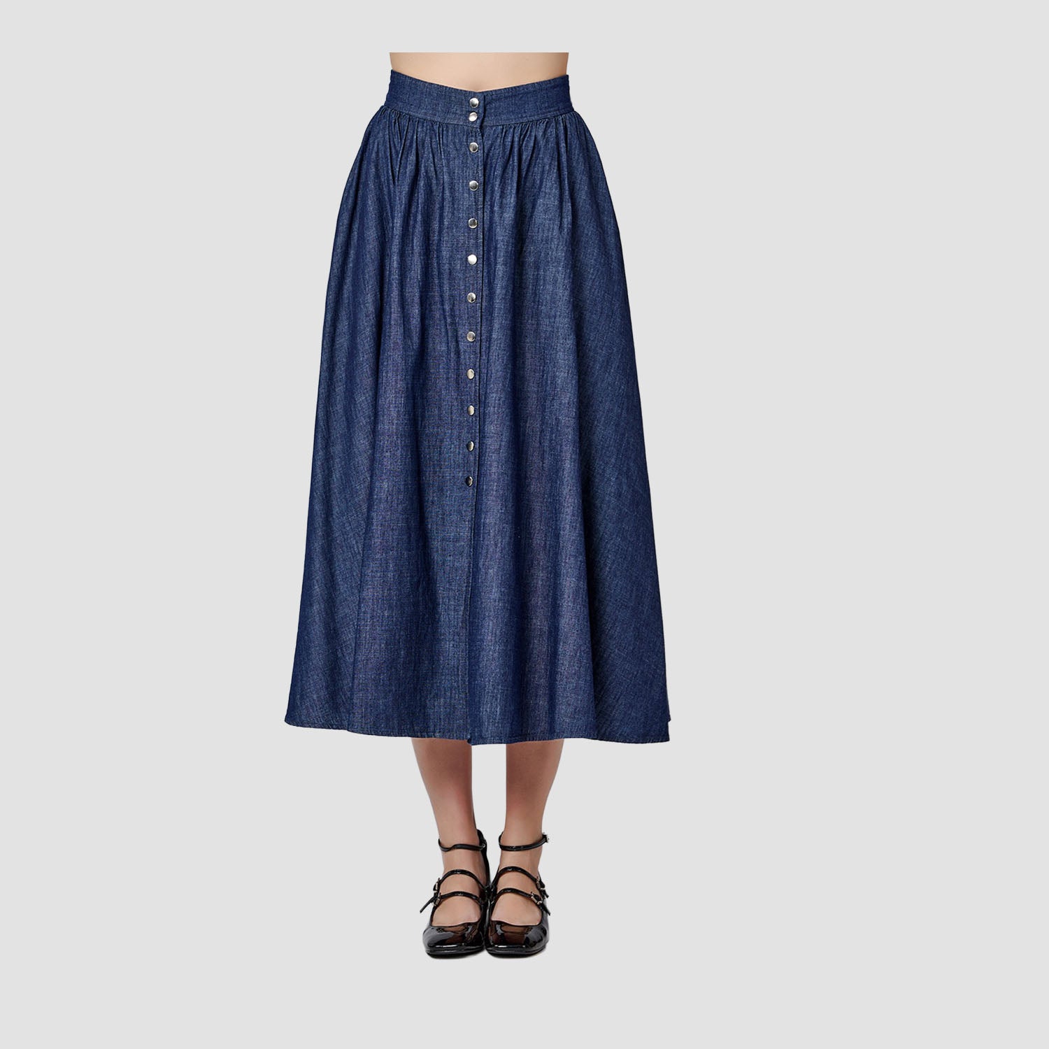 Jupe midi en jean évasée à boutons - Smart & Joy