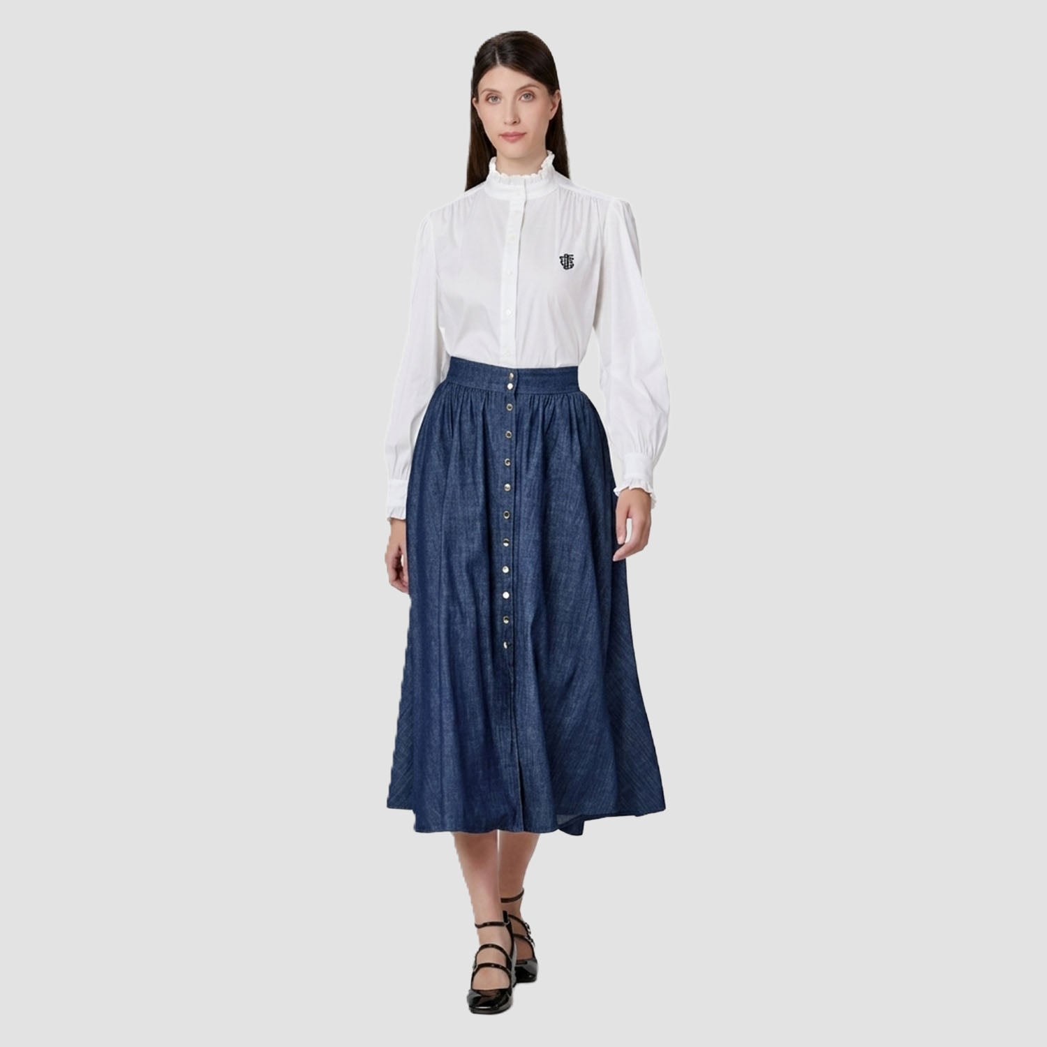 Jupe midi en jean évasée à boutons - Smart & Joy