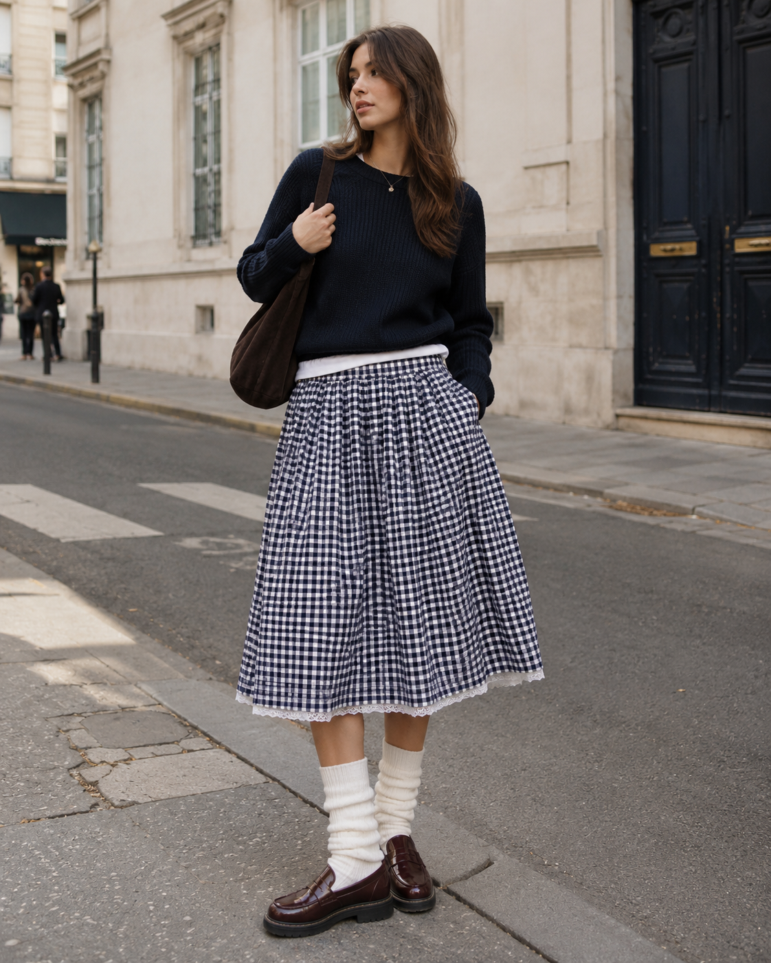 Jupe midi évasée à carreaux vichy