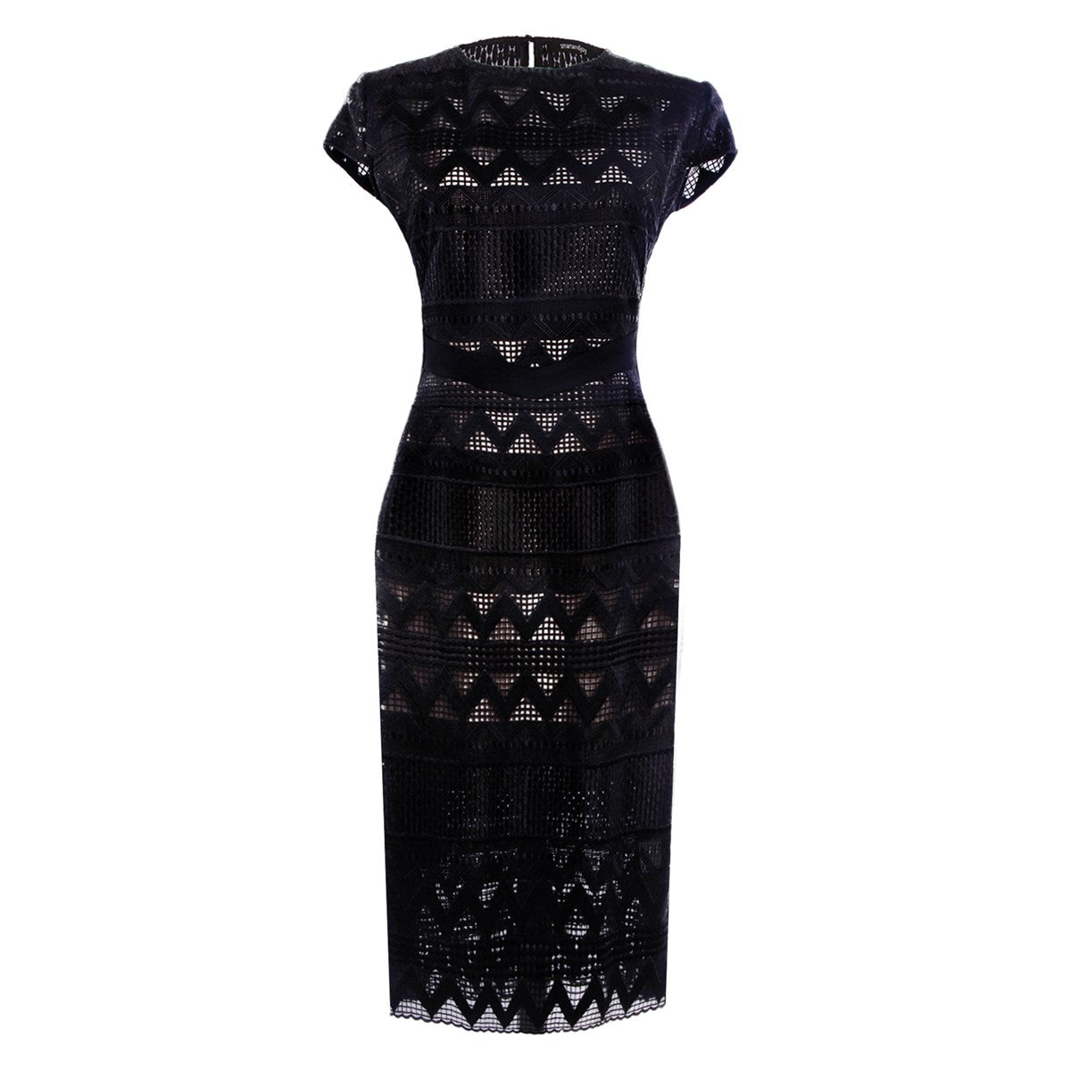 Robe mi-longue ajustée dentelle et maille