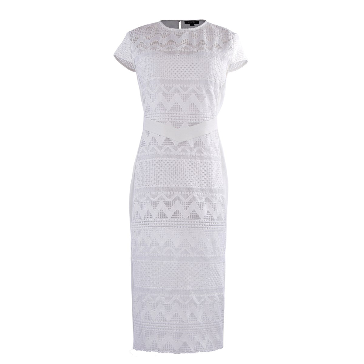 Robe mi-longue ajustée dentelle et maille