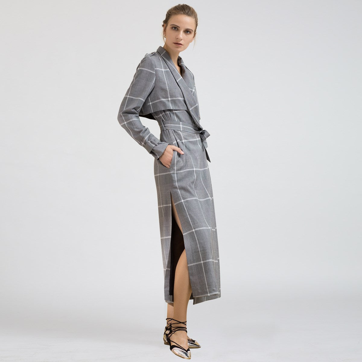 Trench long à motif tartan