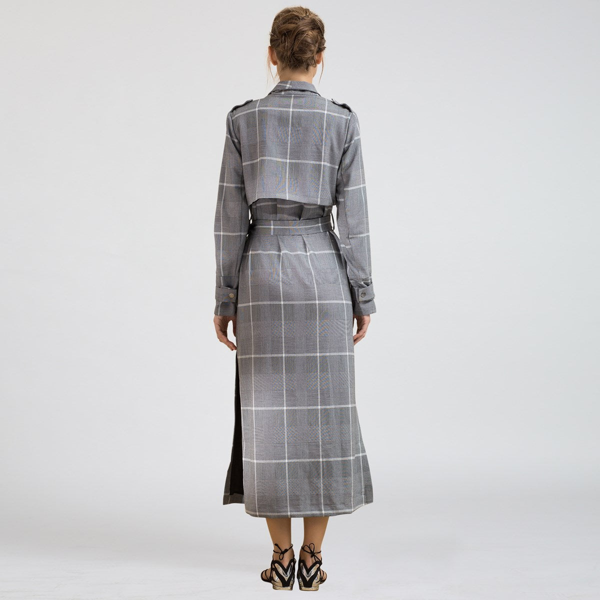Trench long à motif tartan