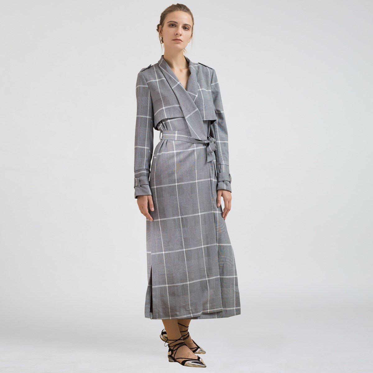 Trench long à motif tartan