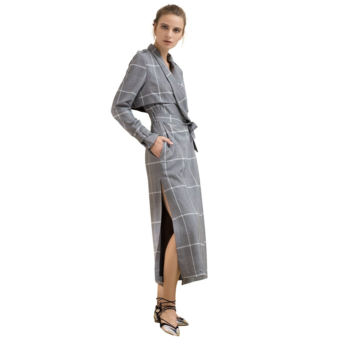 Trench long à motif tartan