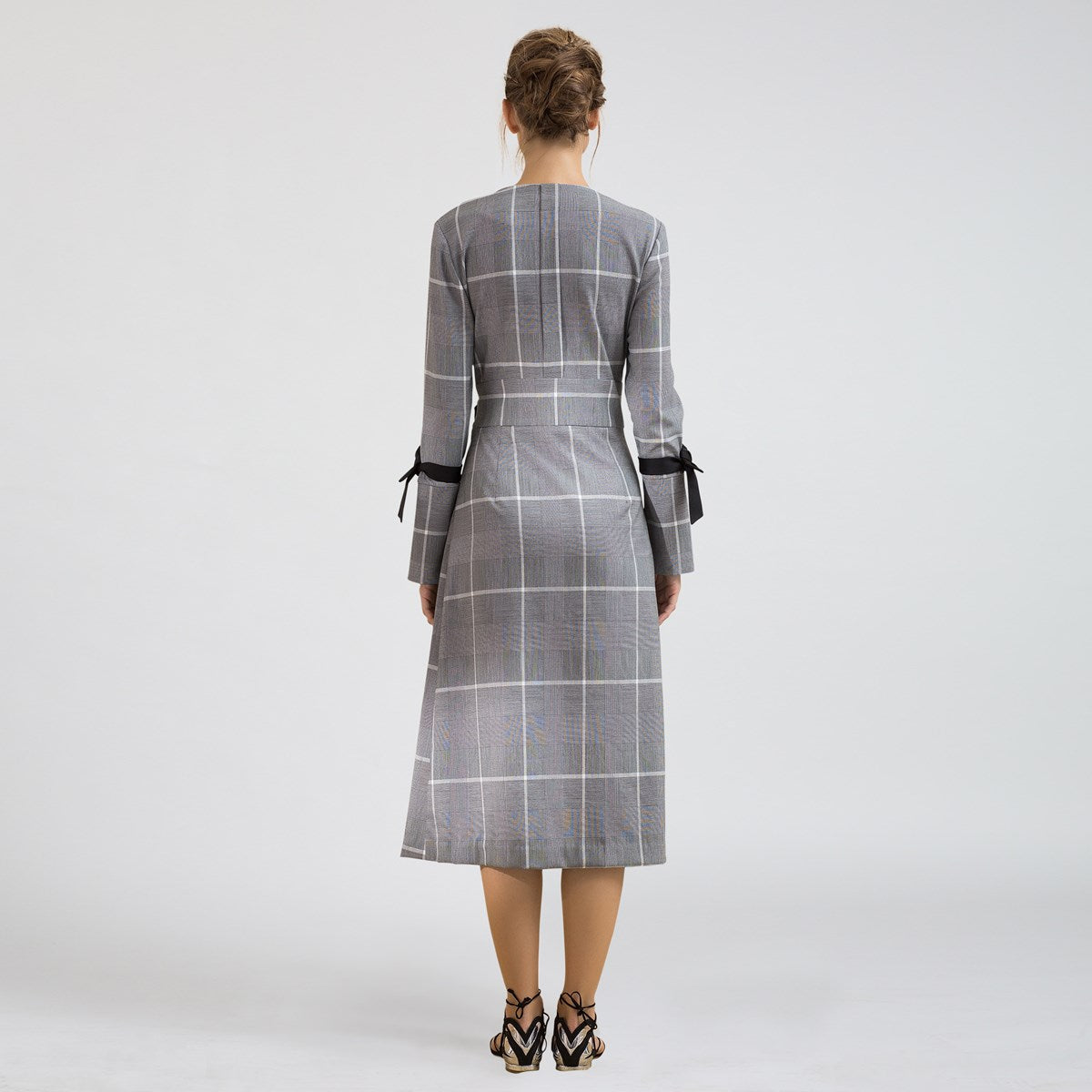 Robe portefeuille midi à motif tartan