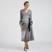 Robe portefeuille midi à motif tartan