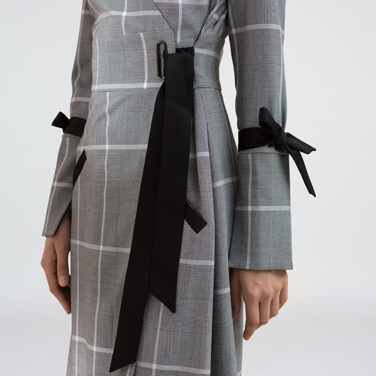 Robe portefeuille midi à motif tartan