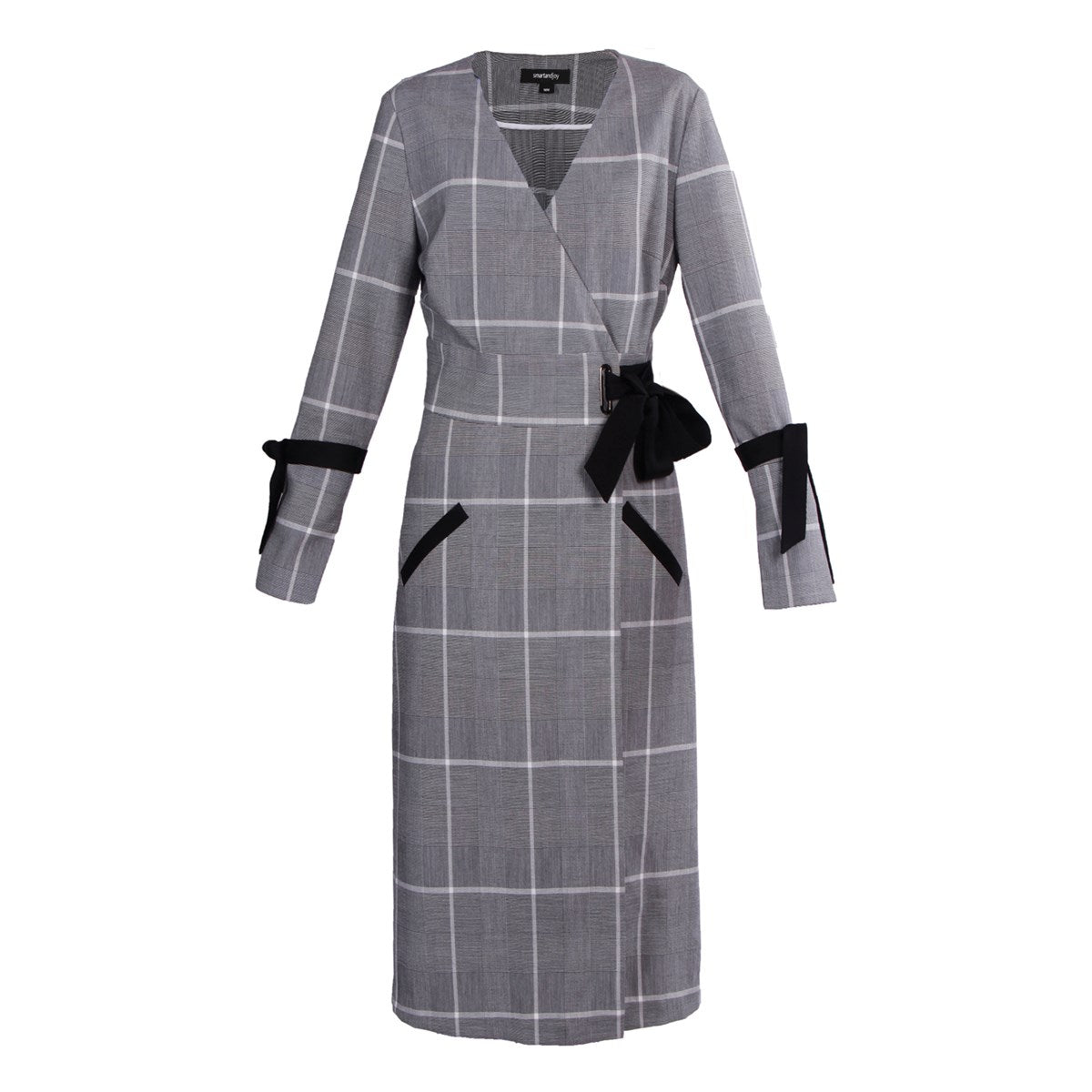 Robe portefeuille midi à motif tartan