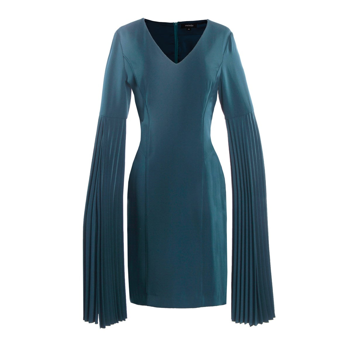 Robe cocktail ajustée manches longues plissées