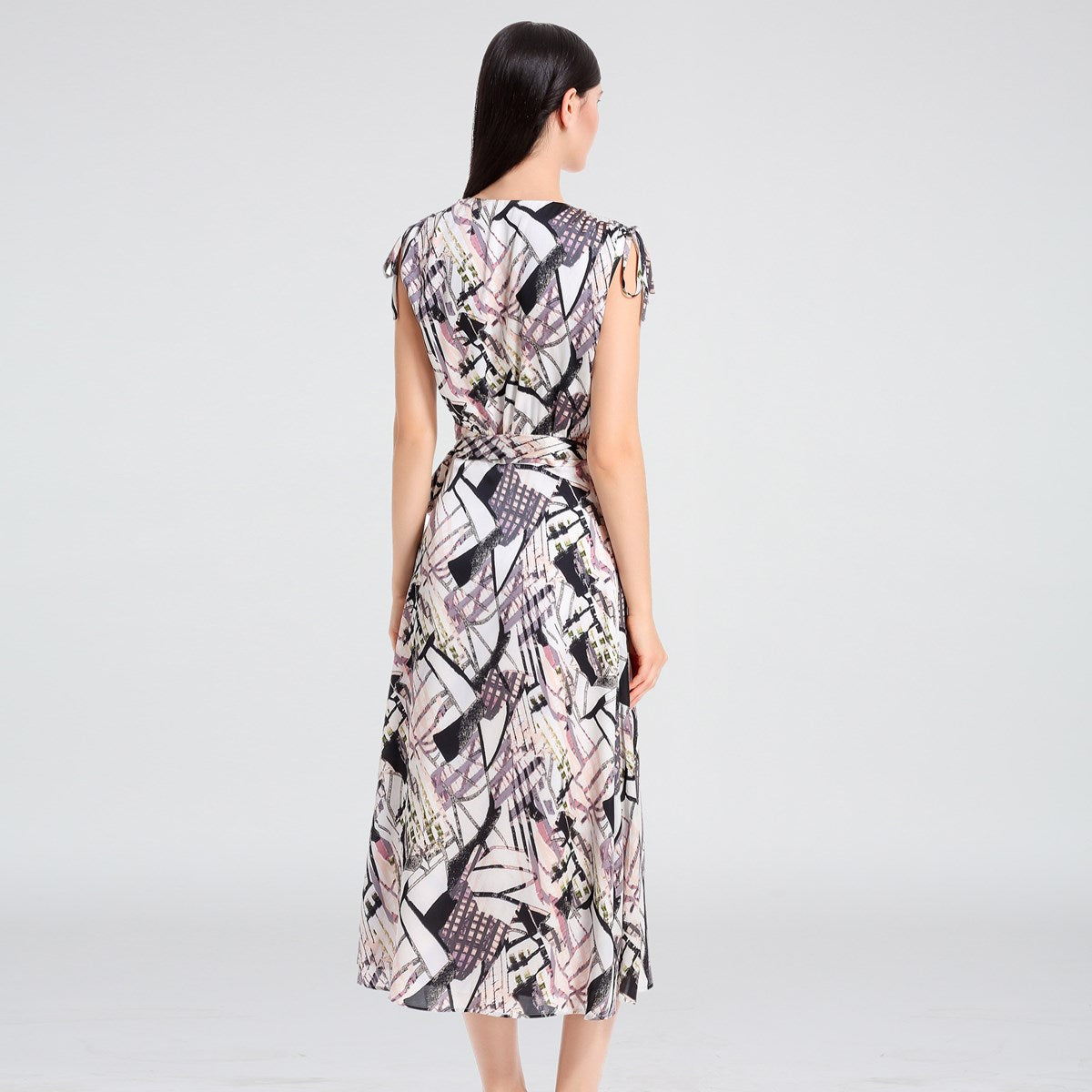 Robe portefeuille fluide imprimé géométrique