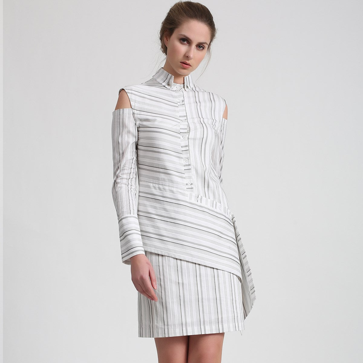 Robe-chemise rayures structurée à manches amovibles