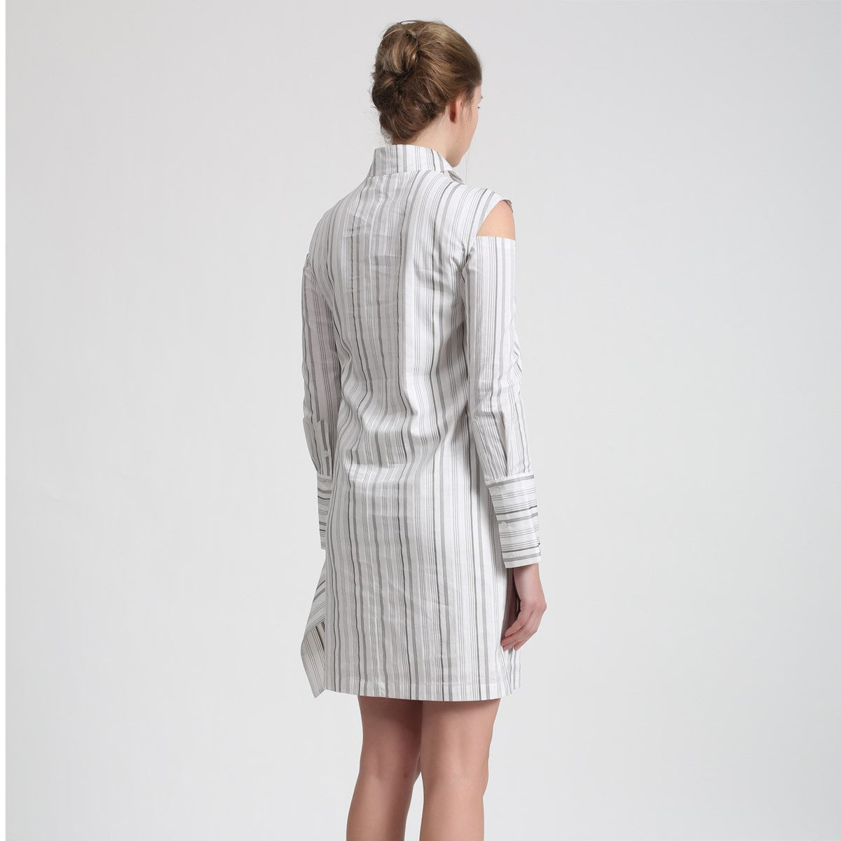 Robe-chemise rayures structurée à manches amovibles