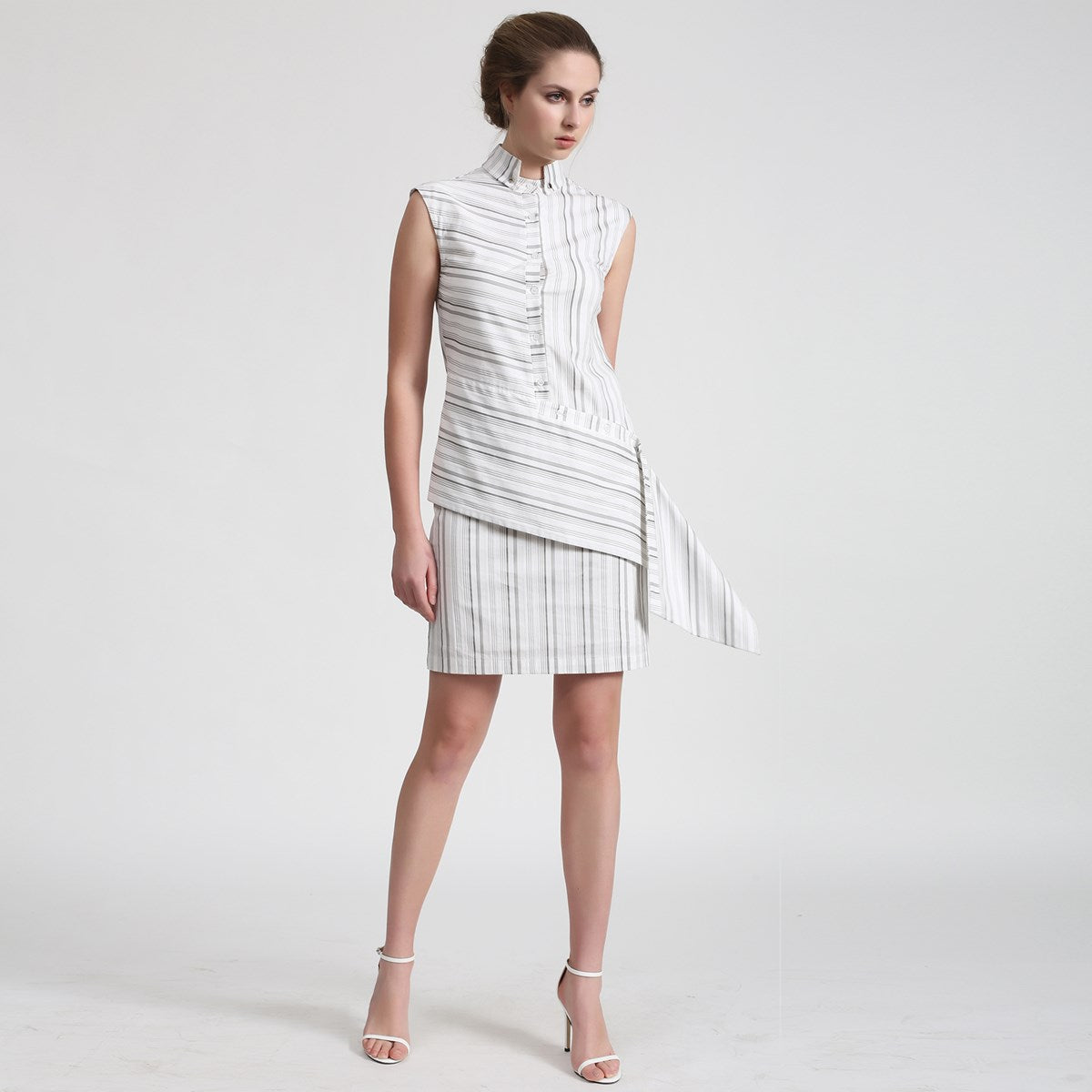 Robe-chemise rayures structurée à manches amovibles