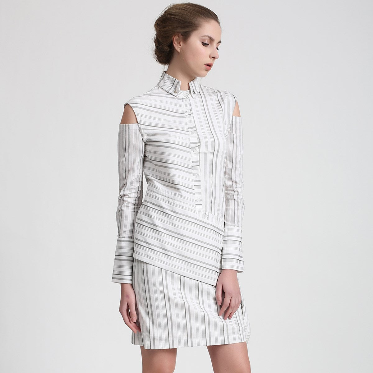 Robe-chemise rayures structurée à manches amovibles