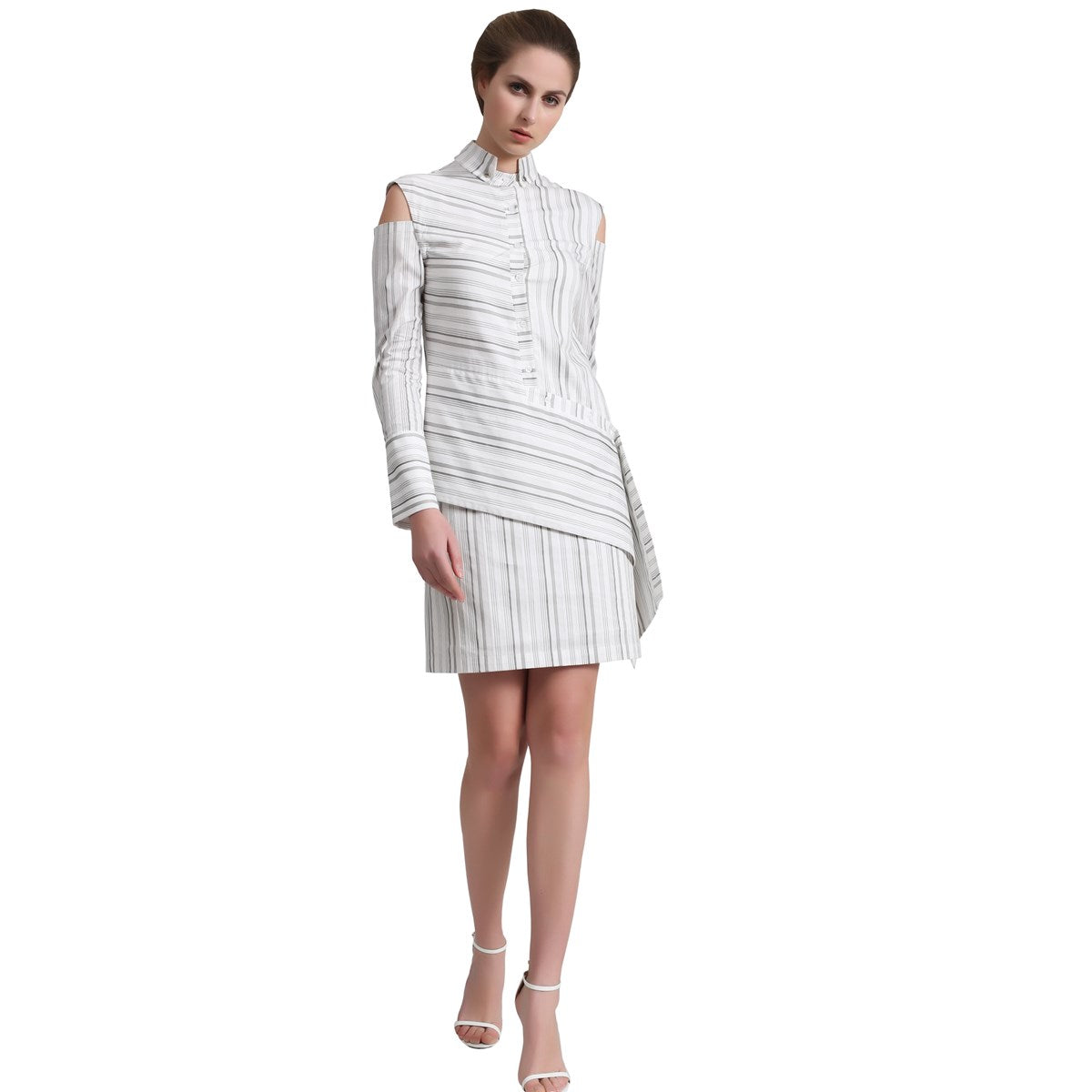 Robe-chemise rayures structurée à manches amovibles