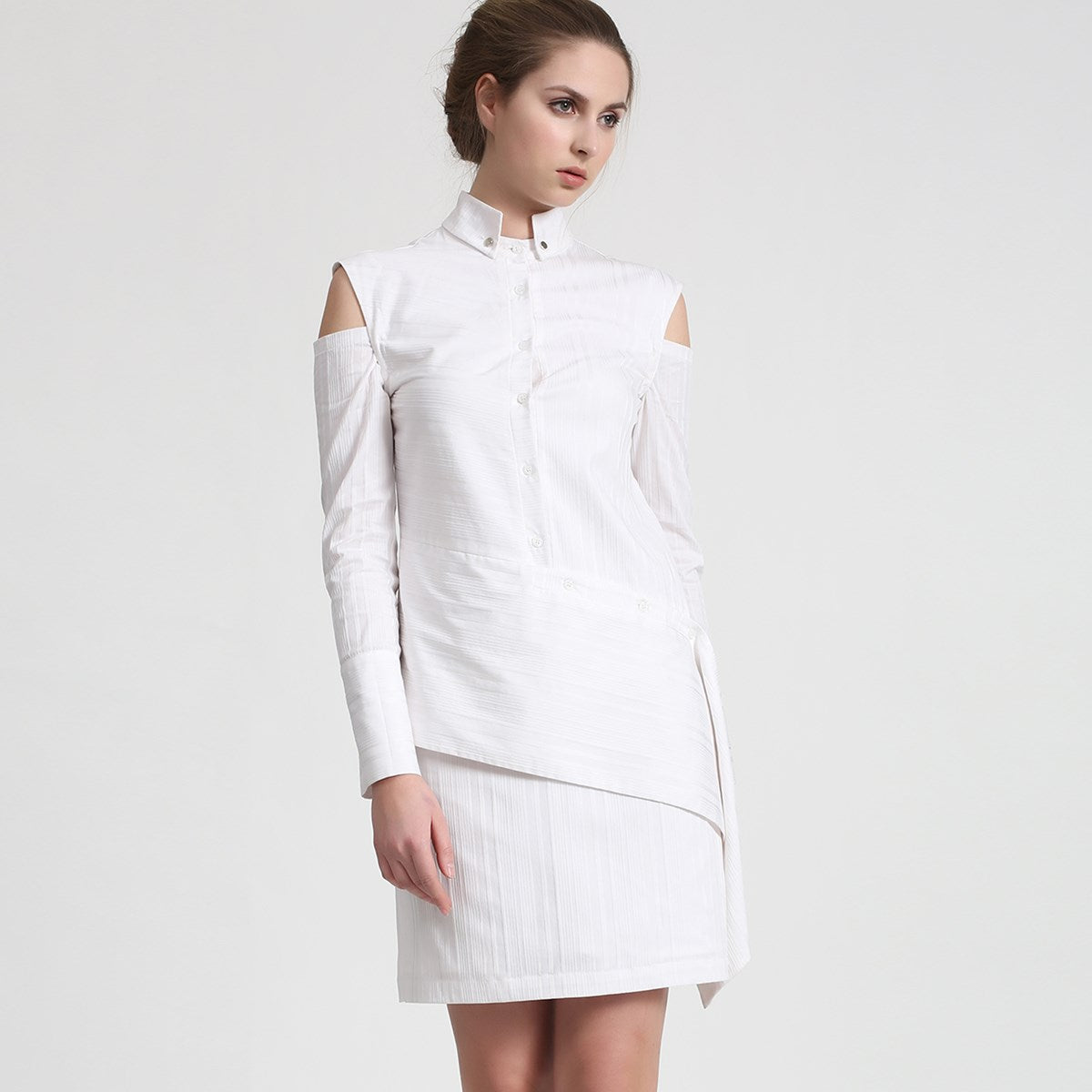 Robe-chemise rayures structurée à manches amovibles