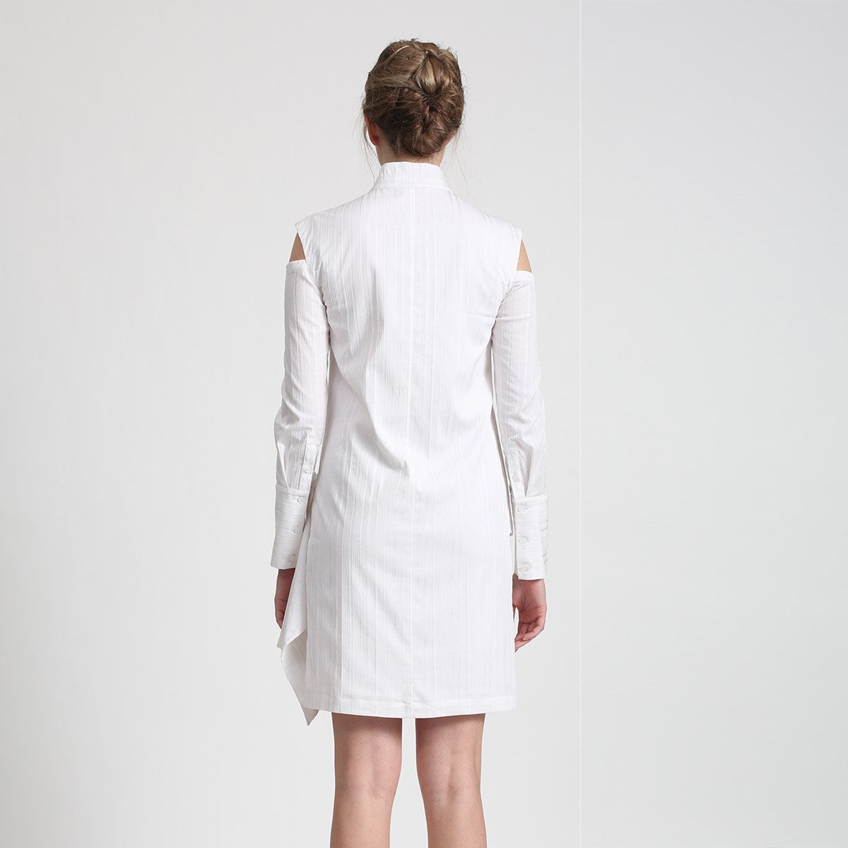 Robe-chemise rayures structurée à manches amovibles