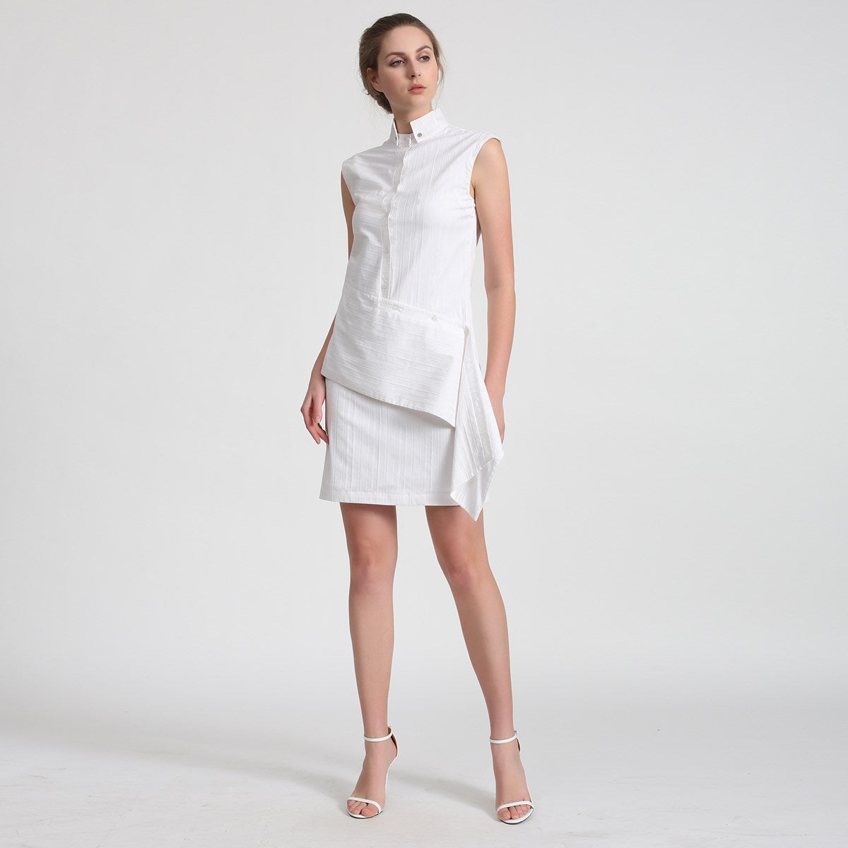 Robe-chemise rayures structurée à manches amovibles