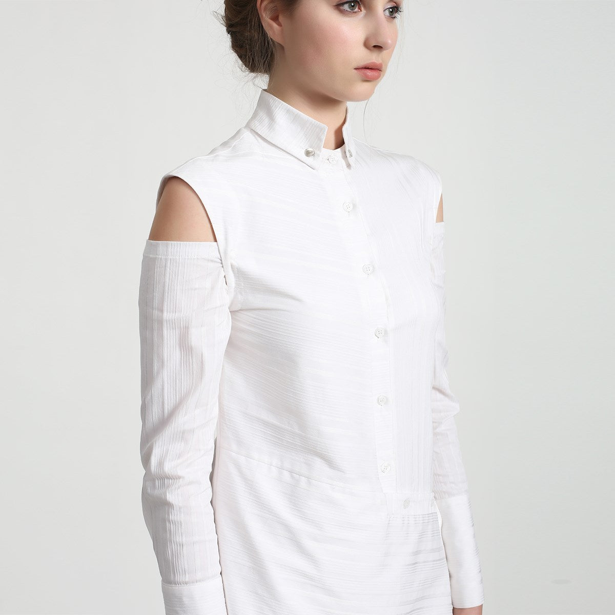 Robe-chemise rayures structurée à manches amovibles