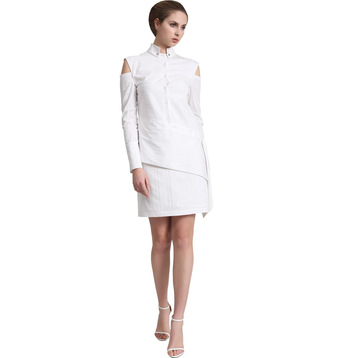 Robe-chemise rayures structurée à manches amovibles